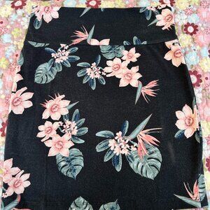 Black Tropical Floral Print Skirt